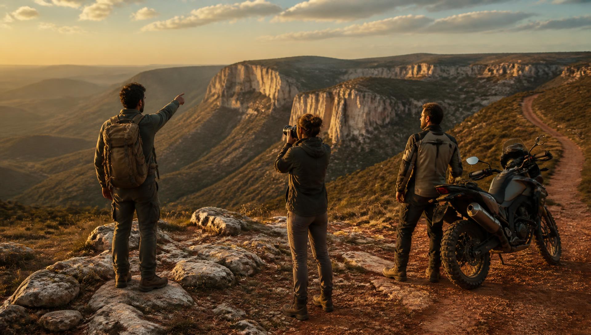 Três aventureiros contemplam os cânions da Chapada dos Veadeiros
